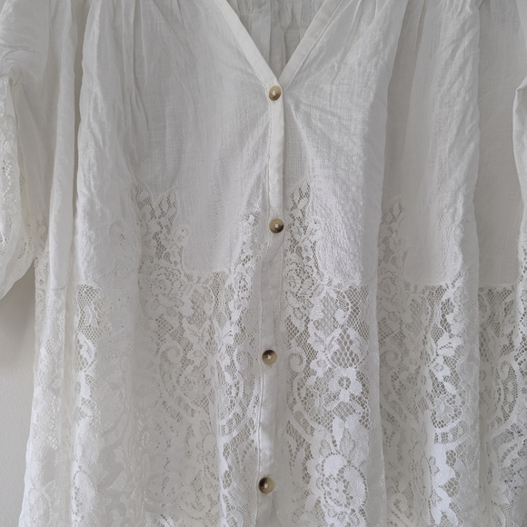 By Anthropologie Victorian Sheer-Lace Blouse Button-Up White - Women's M - Picture 6 of 12